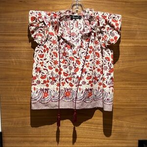 Kourt Red and White Floral Blouse